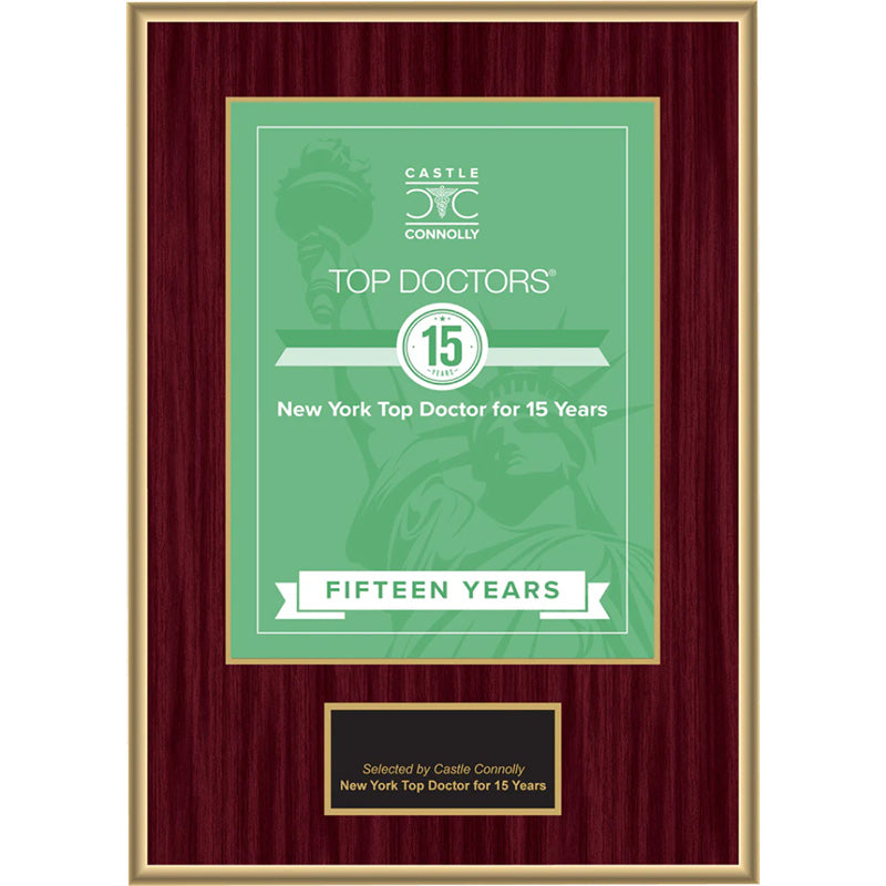 15 Year Anniversary - Top Doctors - New York - Plaque