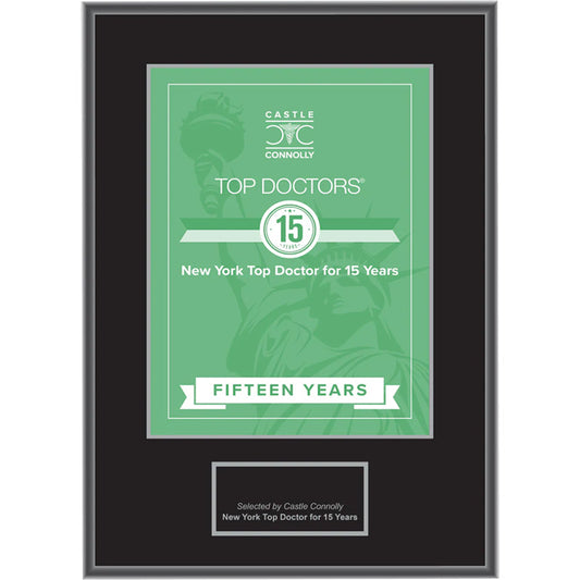 15 Year Anniversary - Top Doctors - New York - Plaque