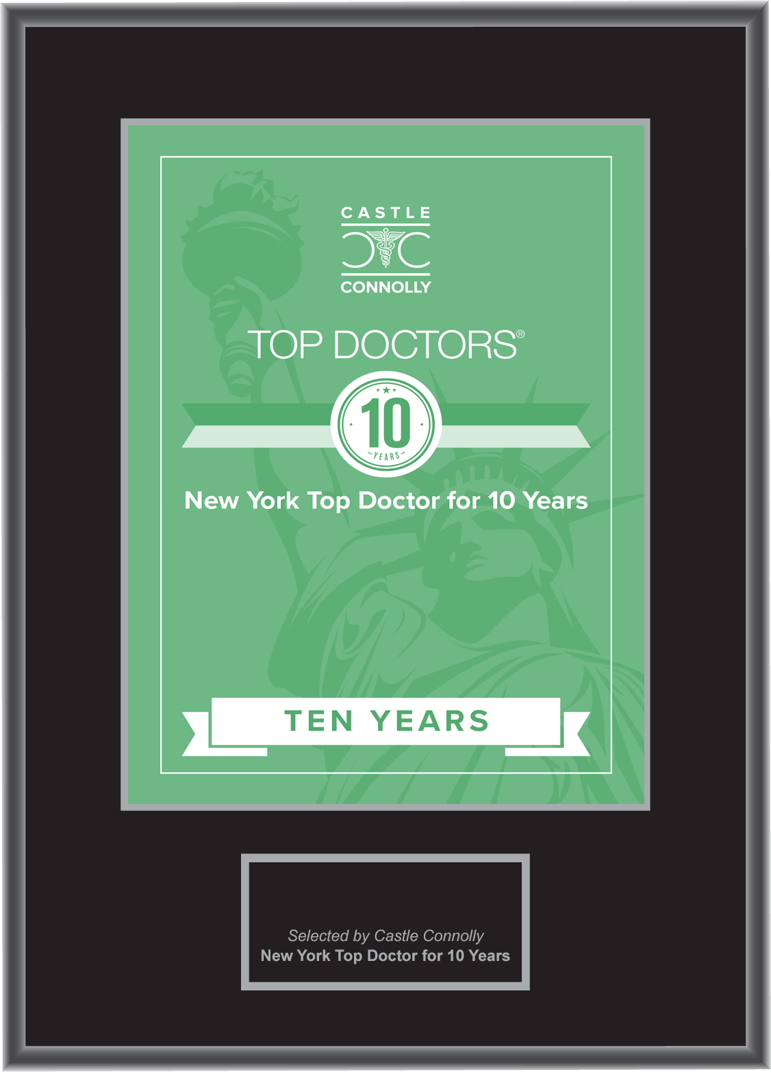 10 Year Anniversary - New York Top Doctors - Plaque