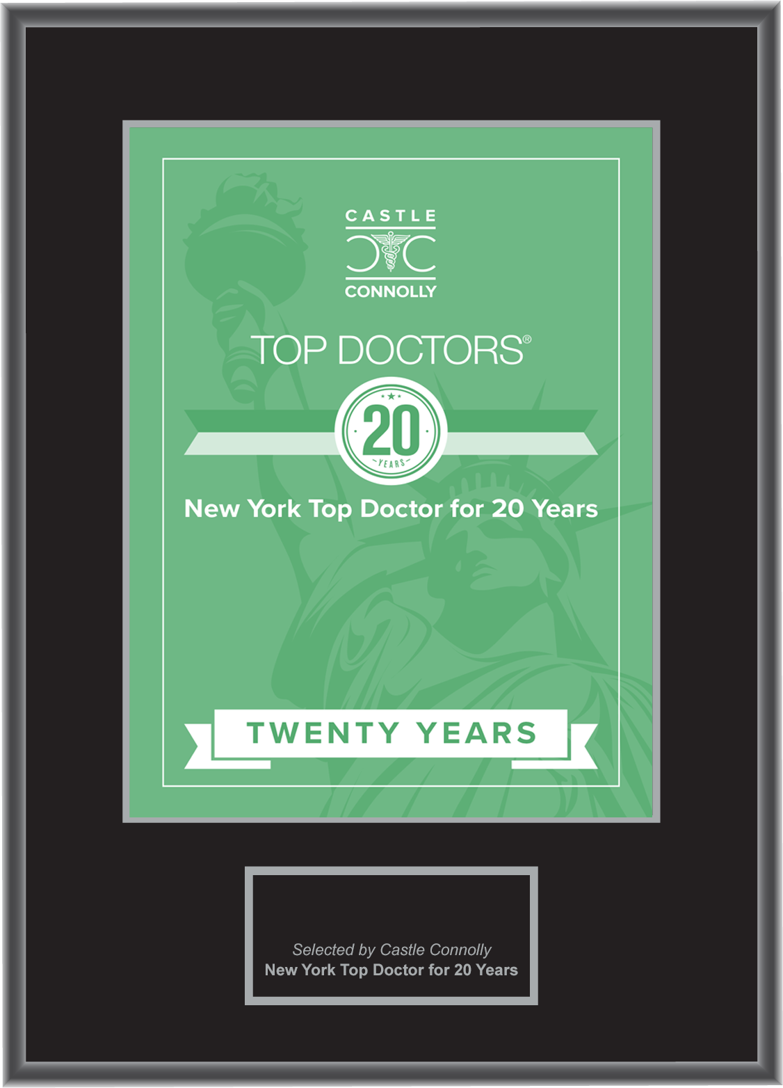 20 Year Anniversary - New York Top Doctors - Plaque