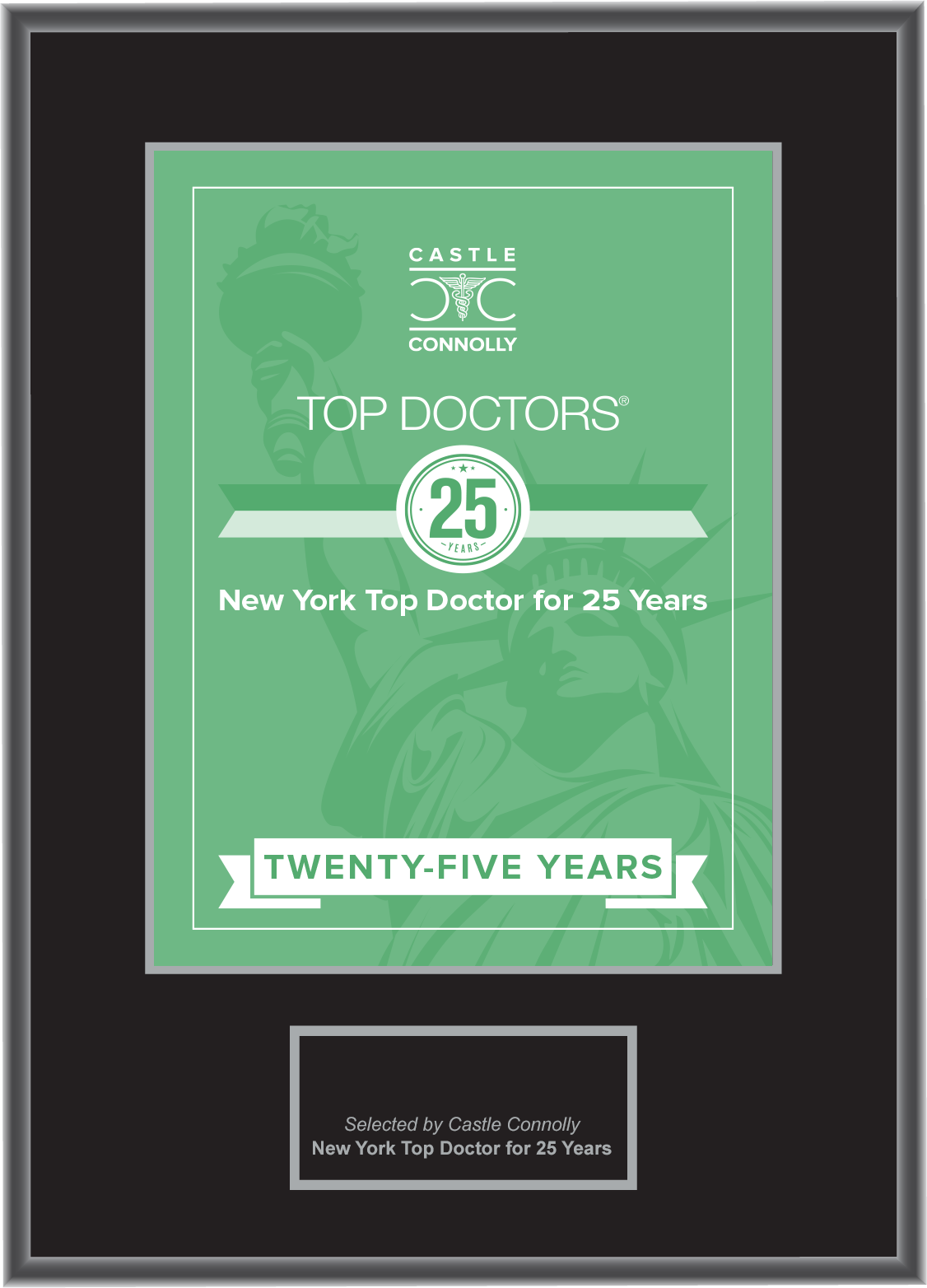 25 Year Anniversary - New York Top Doctors - Plaque