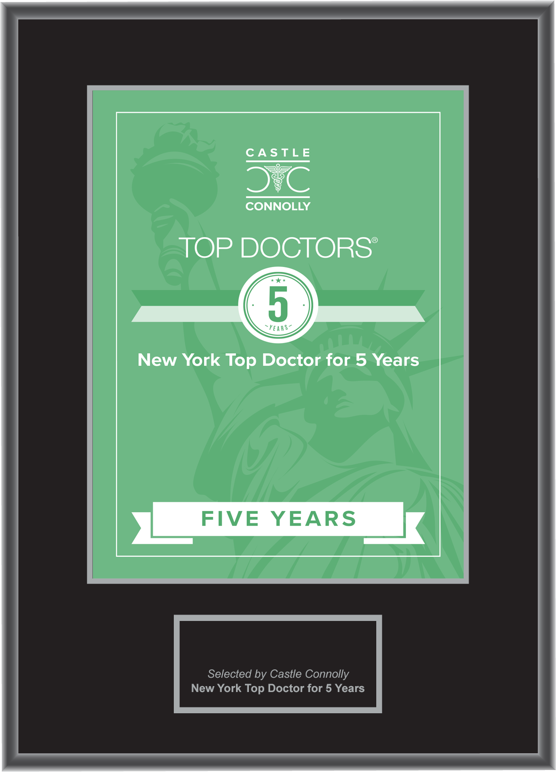 5 Year Anniversary - New York Top Doctors - Plaque