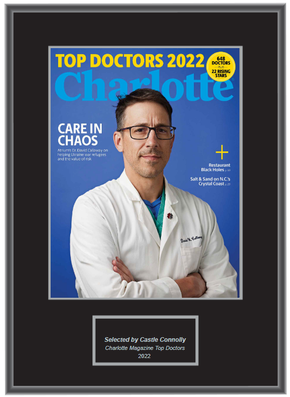 Charlotte Magazine Top Doctors 2022 Plaque Castle Connolly Top Doctors